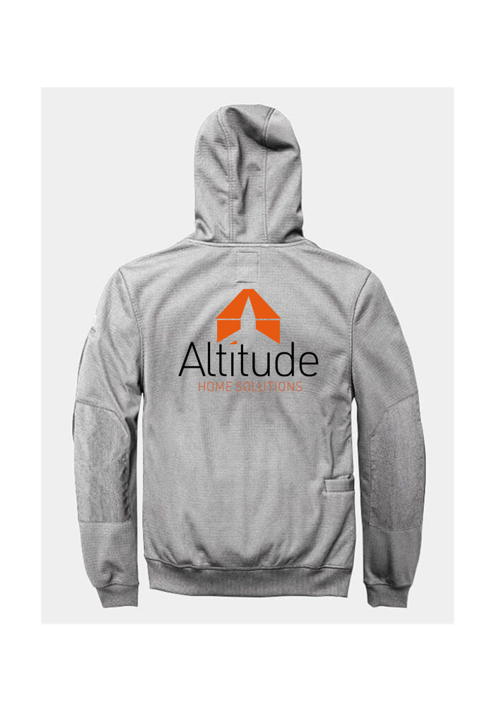 An Altitude Home Services grey hoodie with the printed logo